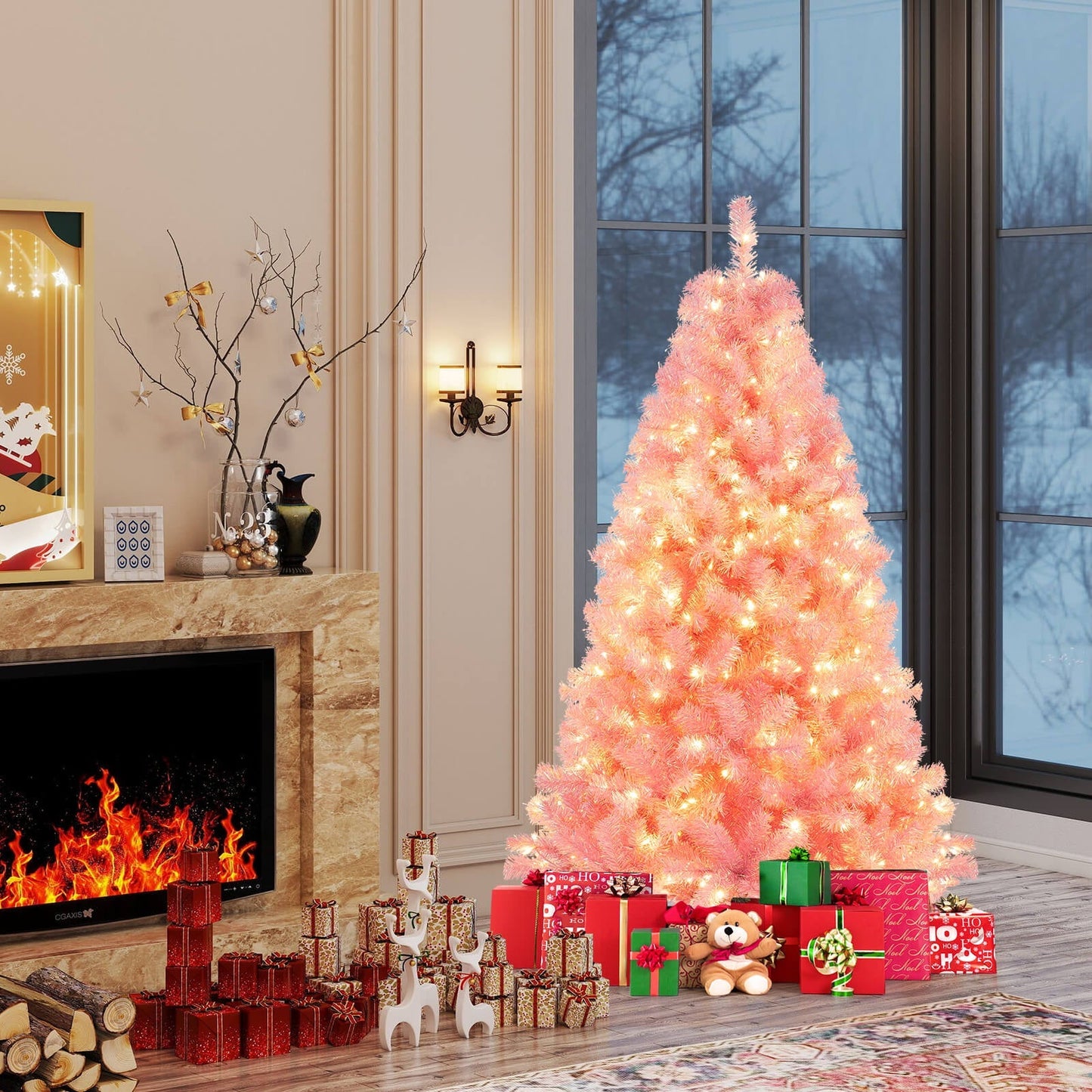 Pre-Lit Tinsel Christmas Tree Artificial Xmas Tree with Lush Branch Tips Holiday Decoration
