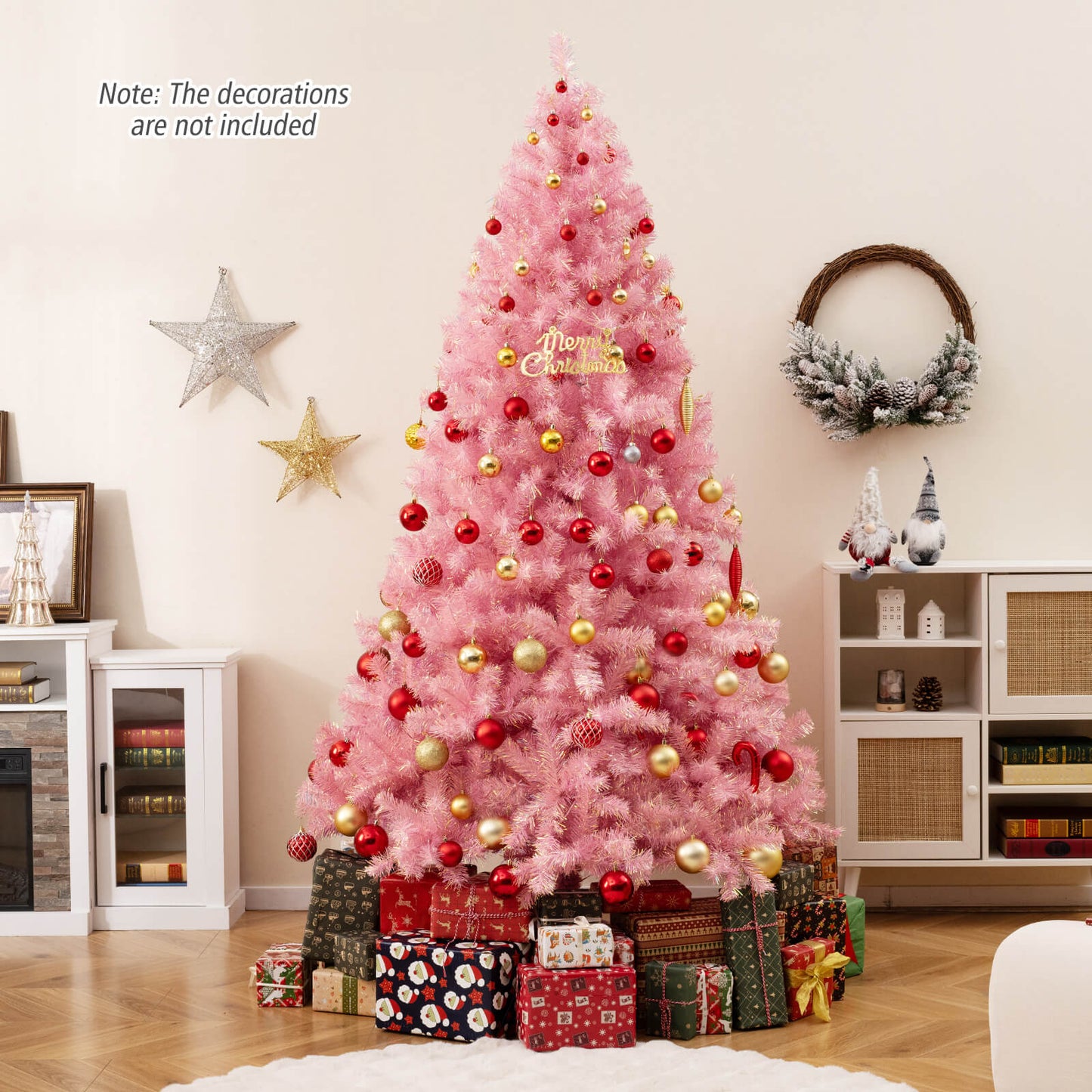 Pre-Lit Tinsel Christmas Tree Artificial Xmas Tree with Lush Branch Tips Holiday Decoration