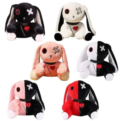 Spooky Gothic Bunny Plush Toy (9.1 in) - Creepy Rabbit Stuffed Animal Halloween Decor