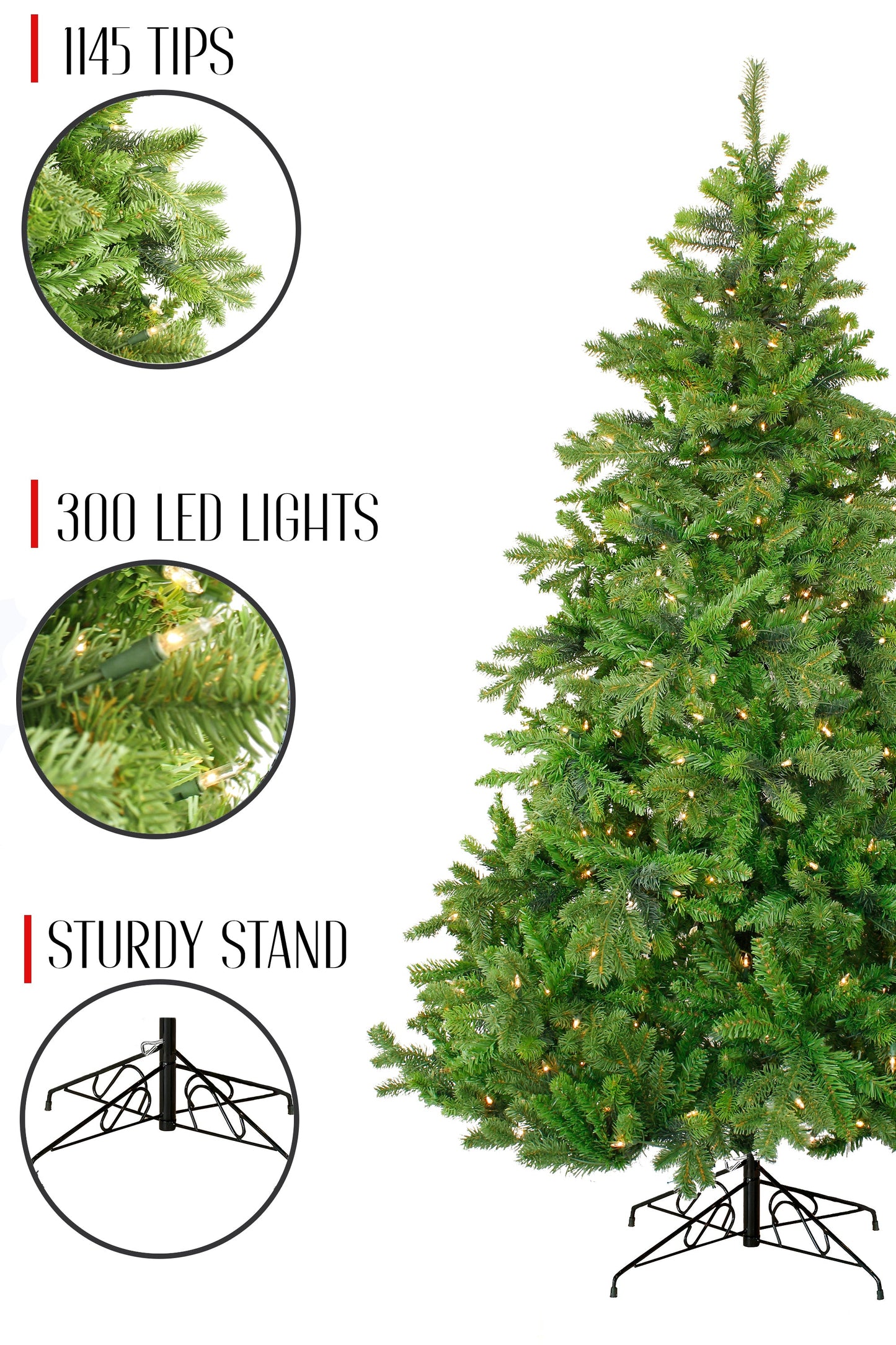 Pre-Lit Salem Pine Christmas Tree Full Holiday Décor Warm White Lights with Metal Stand 6FT