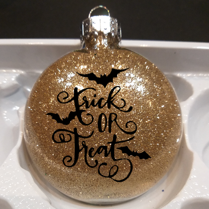 Trick or Treat Glitter Christmas Ornament Shatterproof Horror Halloween Metaphysical