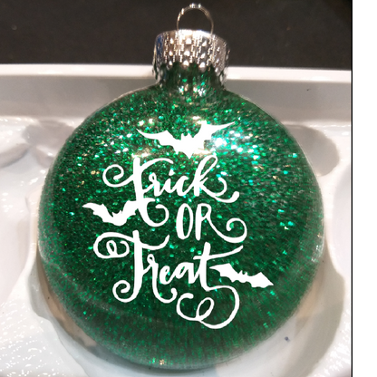 Trick or Treat Glitter Christmas Ornament Shatterproof Horror Halloween Metaphysical