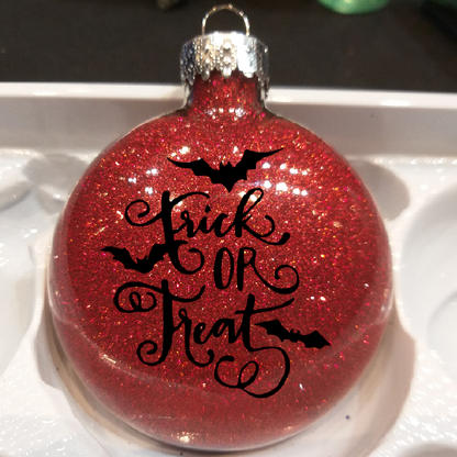 Trick or Treat Glitter Christmas Ornament Shatterproof Horror Halloween Metaphysical