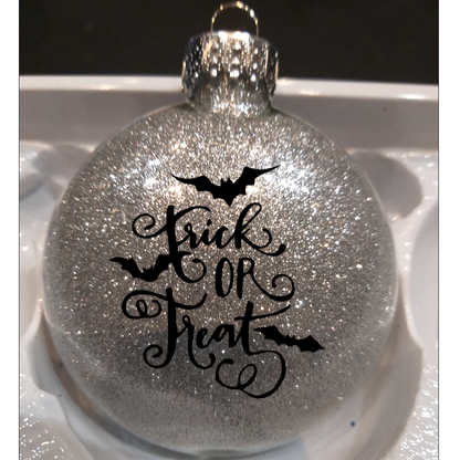 Trick or Treat Glitter Christmas Ornament Shatterproof Horror Halloween Metaphysical