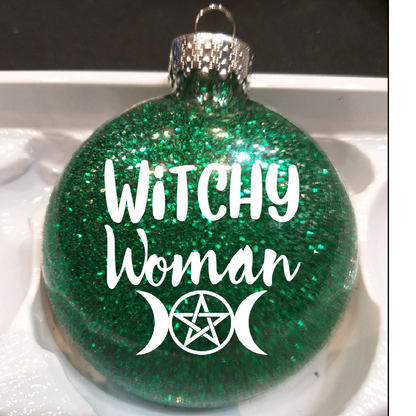 Witchy Woman Glitter Christmas Ornament Shatterproof Horror Halloween Metaphysical