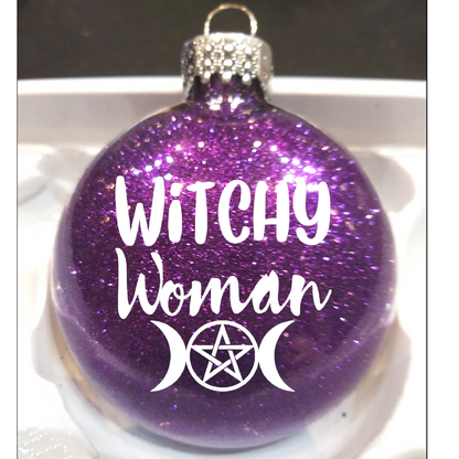 Witchy Woman Glitter Christmas Ornament Shatterproof Horror Halloween Metaphysical