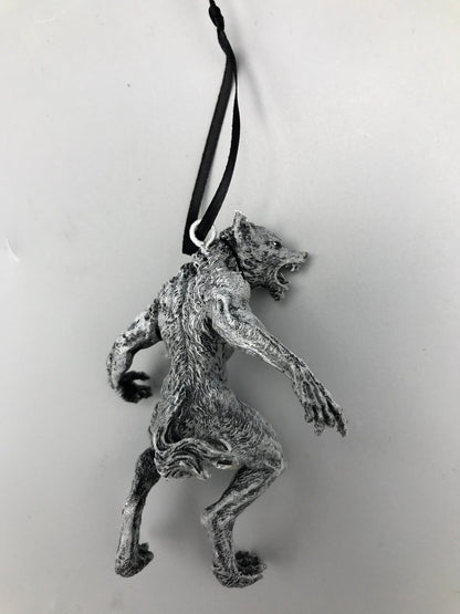 Werewolf Ornament, Grayscale, Hand Painted Resin Sculpture | Gothic Halloween Legendary Monster | Dark Folklore for Spooky Holiday Ornament