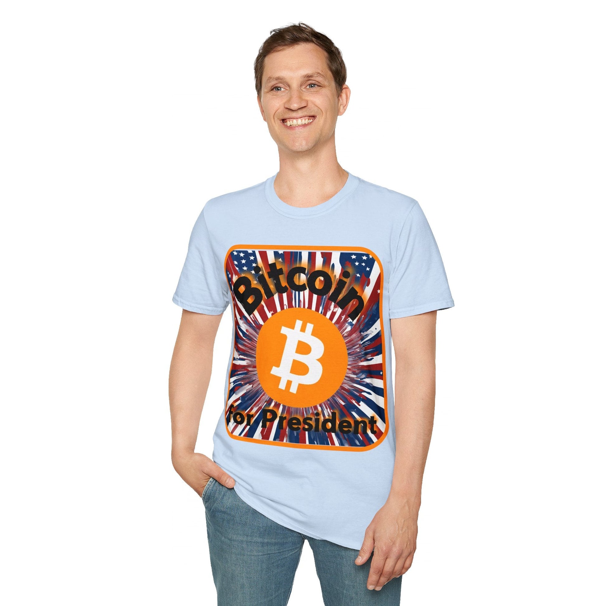 Bitcoin (BTC) for President USA LTcolors Unisex T-Shirt by cypherpunkgear – cypherpunkgear.com | Cypherpunk Merch
