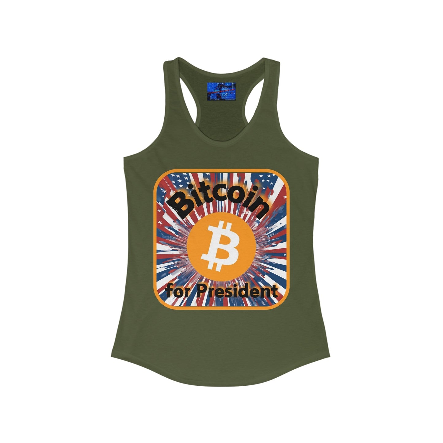 Bitcoin (BTC) for President USA Women's Racerback Tank Top by cypherpunkgear – cypherpunkgear.com | Cypherpunk Merch