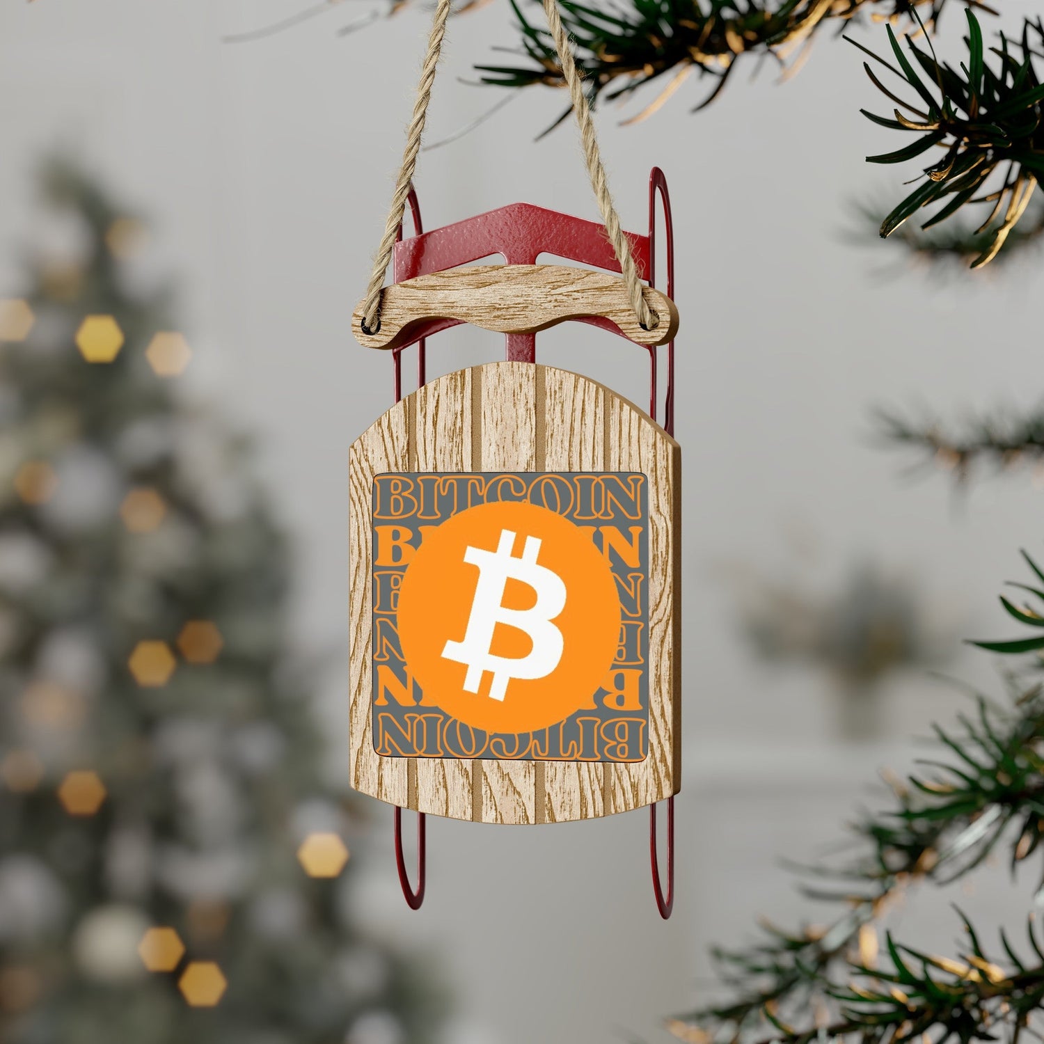 Bitcoin (BTC) Sled Ornament by cypherpunkgear – cypherpunkgear.com | Cypherpunk Merch