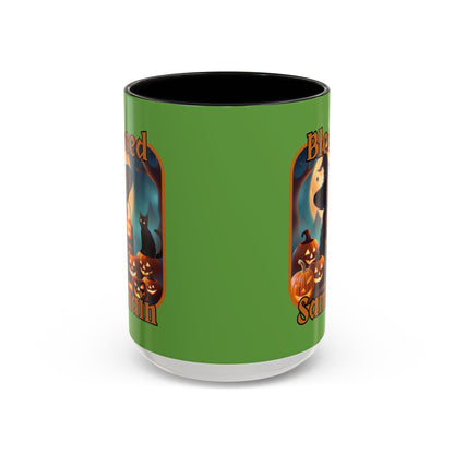 Blessed Samhain Cute Witch ORfont Accent Mug by cypherpunkgear – cypherpunkgear.com | Cypherpunk Merch