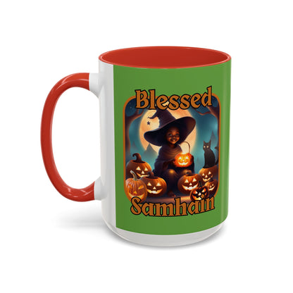 Blessed Samhain Cute Witch ORfont Accent Mug by cypherpunkgear – cypherpunkgear.com | Cypherpunk Merch