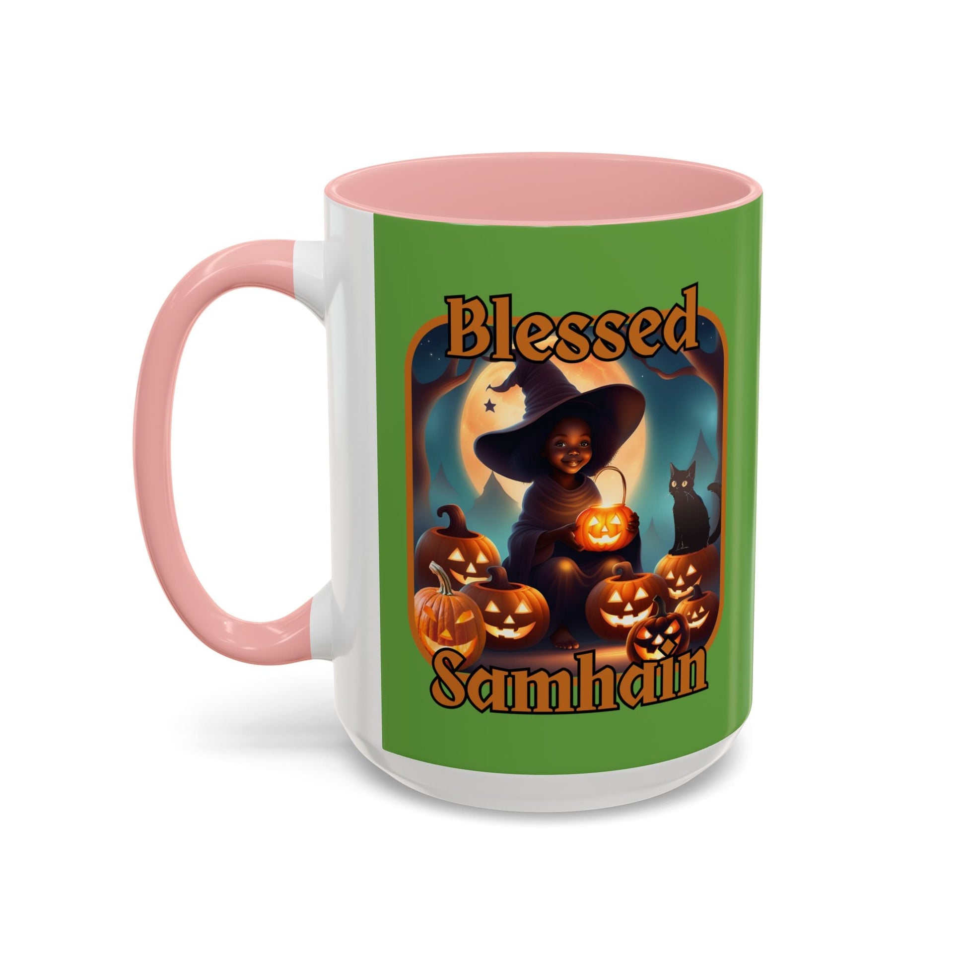 Blessed Samhain Cute Witch ORfont Accent Mug by cypherpunkgear – cypherpunkgear.com | Cypherpunk Merch