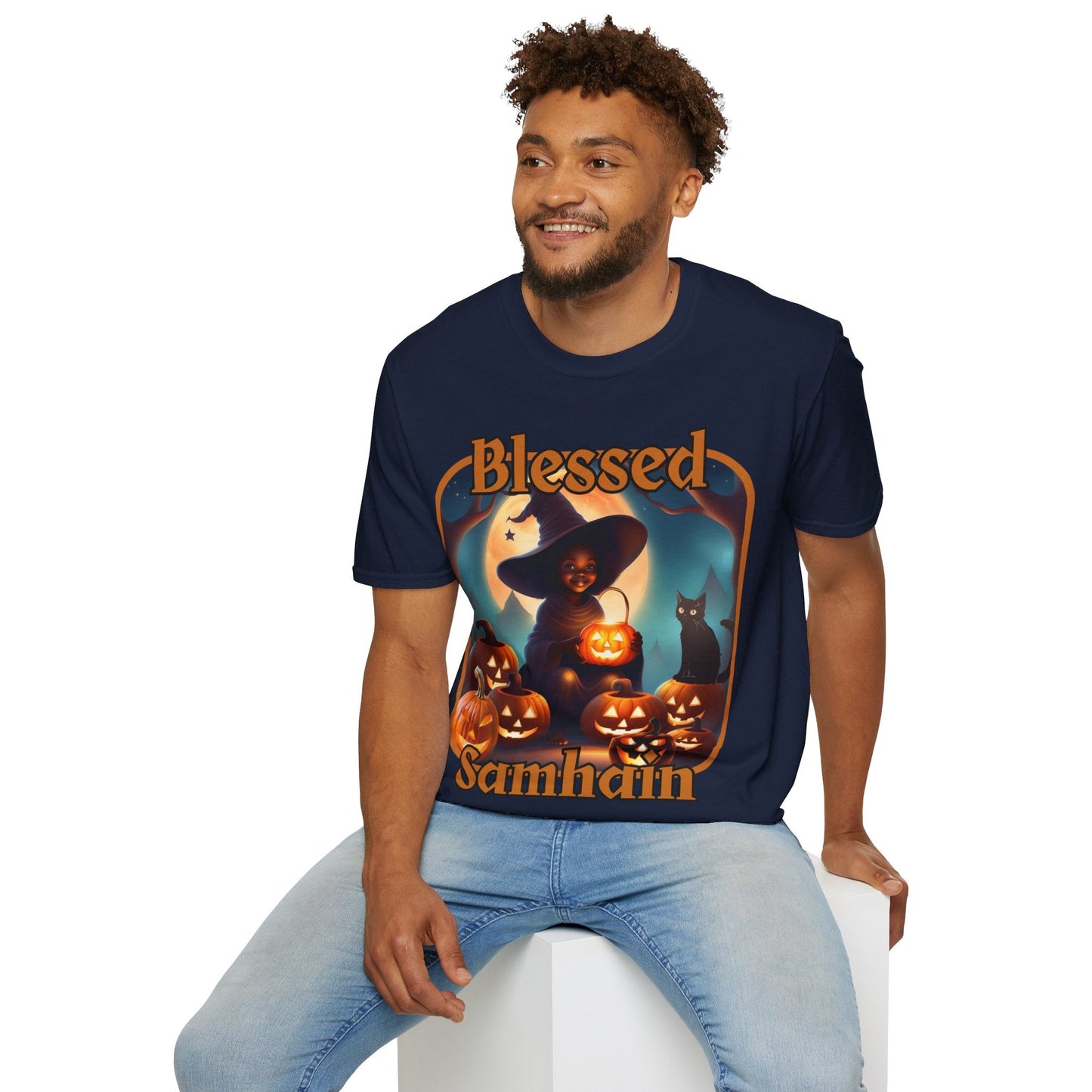 Blessed Samhain Cute Witch ORfont DKcolors Unisex T-Shirt by cypherpunkgear – cypherpunkgear.com | Cypherpunk Merch