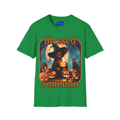 Blessed Samhain Cute Witch ORfont DKcolors Unisex T-Shirt by cypherpunkgear – cypherpunkgear.com | Cypherpunk Merch
