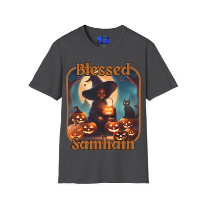 Blessed Samhain Cute Witch ORfont DKcolors Unisex T-Shirt by cypherpunkgear – cypherpunkgear.com | Cypherpunk Merch