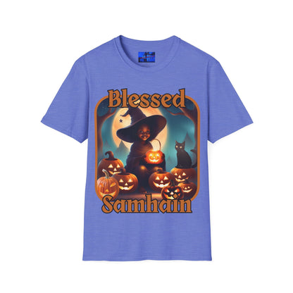 Blessed Samhain Cute Witch ORfont LTcolors Unisex T-Shirt by cypherpunkgear – cypherpunkgear.com | Cypherpunk Merch