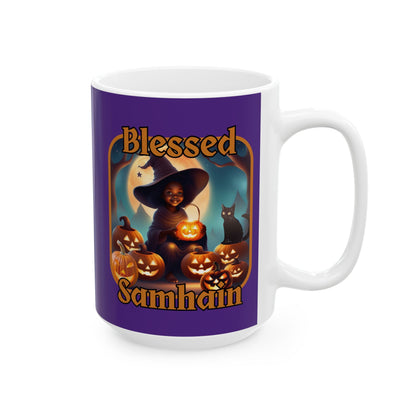 Blessed Samhain Cute Witch ORfont Purple Mug by cypherpunkgear – cypherpunkgear.com | Cypherpunk Merch