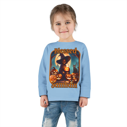Blessed Samhain Cute Witch ORfont Toddler Long Sleeve Tee by cypherpunkgear – cypherpunkgear.com | Cypherpunk Merch