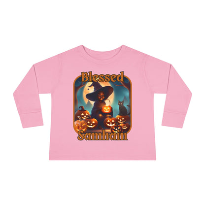 Blessed Samhain Cute Witch ORfont Toddler Long Sleeve Tee by cypherpunkgear – cypherpunkgear.com | Cypherpunk Merch