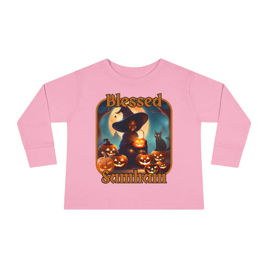 Blessed Samhain Cute Witch ORfont Toddler Long Sleeve Tee by cypherpunkgear – cypherpunkgear.com | Cypherpunk Merch