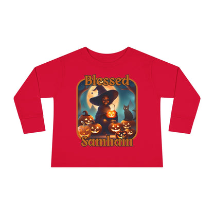 Blessed Samhain Cute Witch ORfont Toddler Long Sleeve Tee by cypherpunkgear – cypherpunkgear.com | Cypherpunk Merch