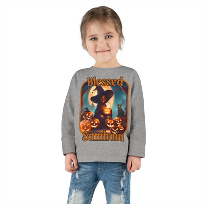Blessed Samhain Cute Witch ORfont Toddler Long Sleeve Tee by cypherpunkgear – cypherpunkgear.com | Cypherpunk Merch
