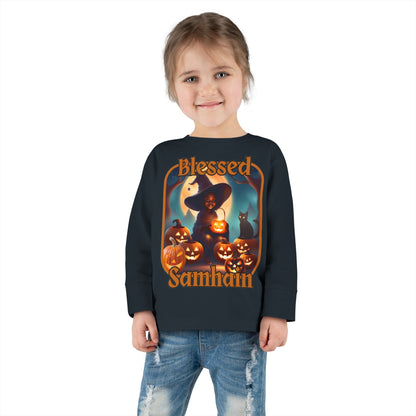 Blessed Samhain Cute Witch ORfont Toddler Long Sleeve Tee by cypherpunkgear – cypherpunkgear.com | Cypherpunk Merch