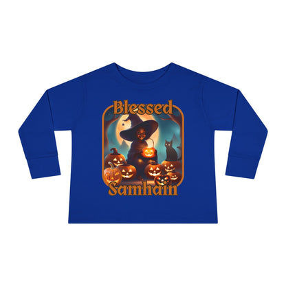 Blessed Samhain Cute Witch ORfont Toddler Long Sleeve Tee by cypherpunkgear – cypherpunkgear.com | Cypherpunk Merch