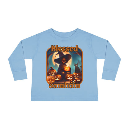 Blessed Samhain Cute Witch ORfont Toddler Long Sleeve Tee by cypherpunkgear – cypherpunkgear.com | Cypherpunk Merch