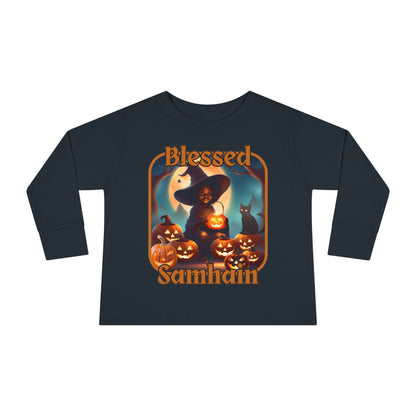 Blessed Samhain Cute Witch ORfont Toddler Long Sleeve Tee by cypherpunkgear – cypherpunkgear.com | Cypherpunk Merch