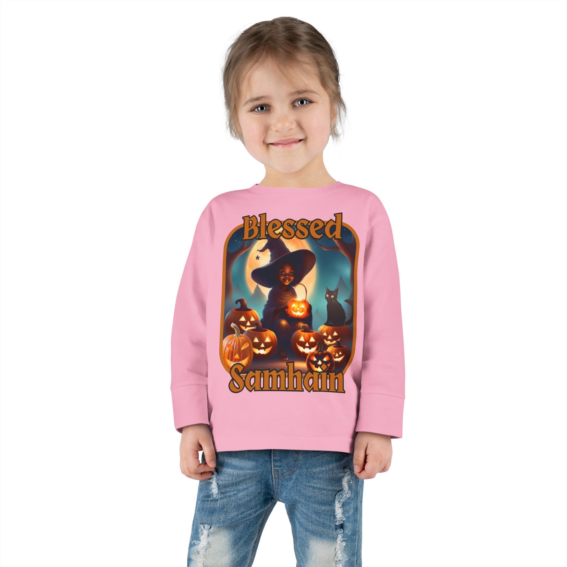 Blessed Samhain Cute Witch ORfont Toddler Long Sleeve Tee by cypherpunkgear – cypherpunkgear.com | Cypherpunk Merch