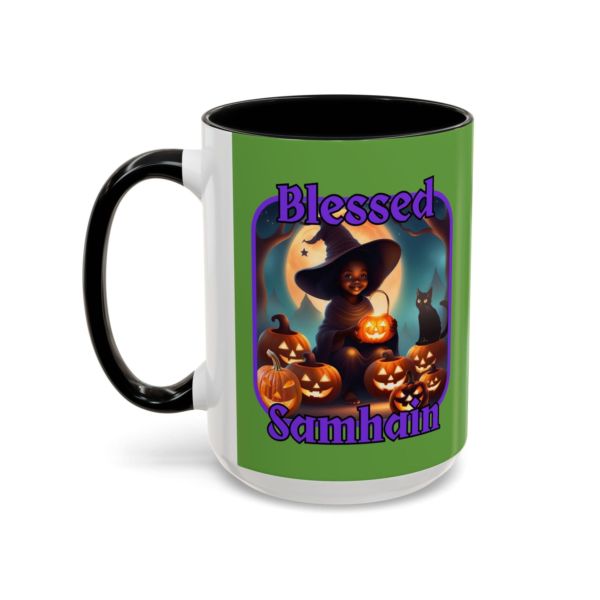Blessed Samhain Cute Witch PRfont Accent Mug by cypherpunkgear – cypherpunkgear.com | Cypherpunk Merch