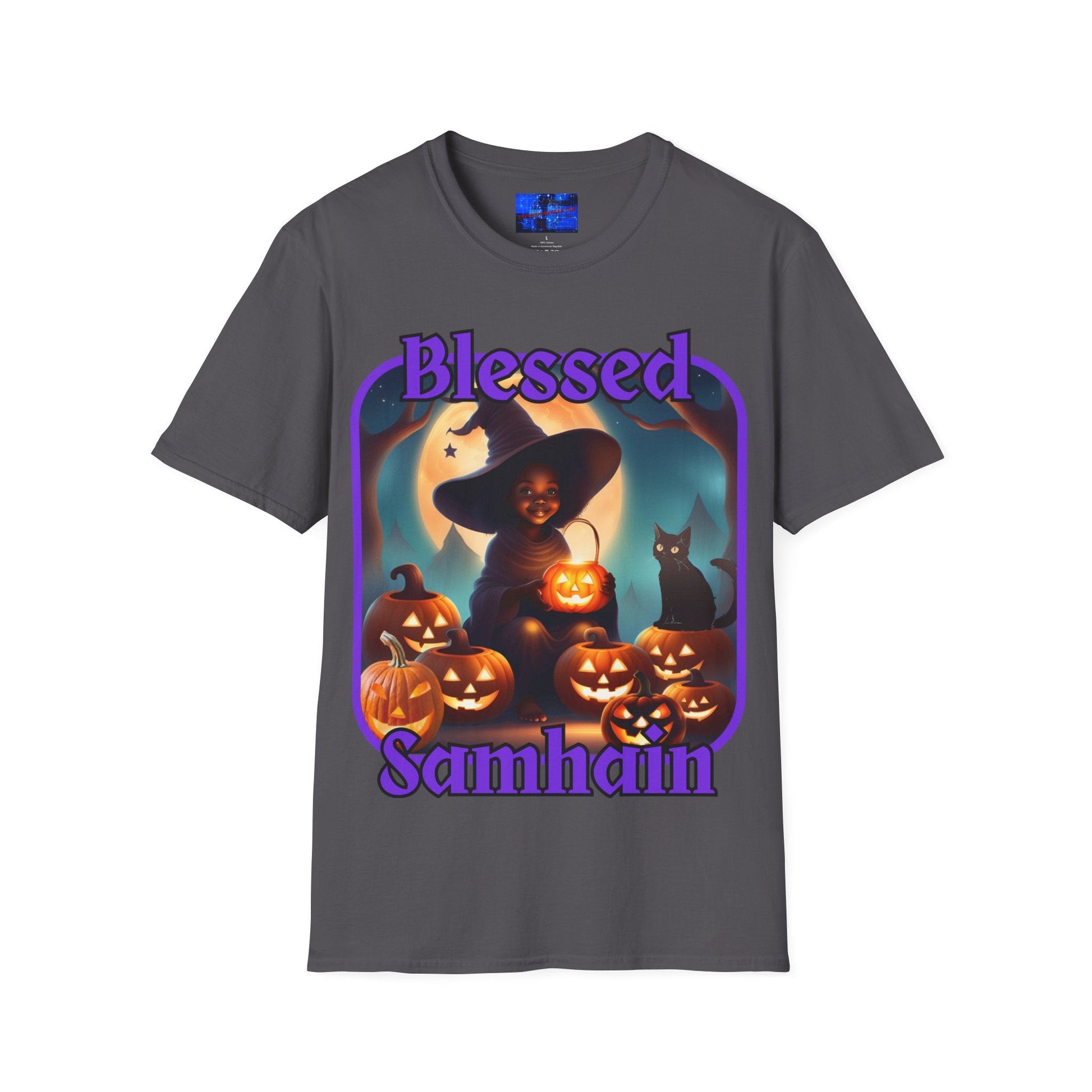 Blessed Samhain Cute Witch PRfont DKcolors Unisex T-Shirt by cypherpunkgear – cypherpunkgear.com | Cypherpunk Merch