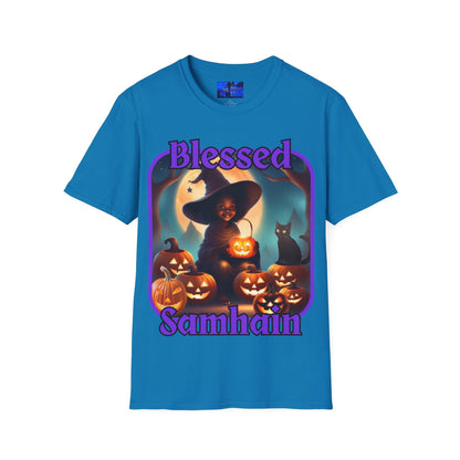 Blessed Samhain Cute Witch PRfont DKcolors Unisex T-Shirt by cypherpunkgear – cypherpunkgear.com | Cypherpunk Merch
