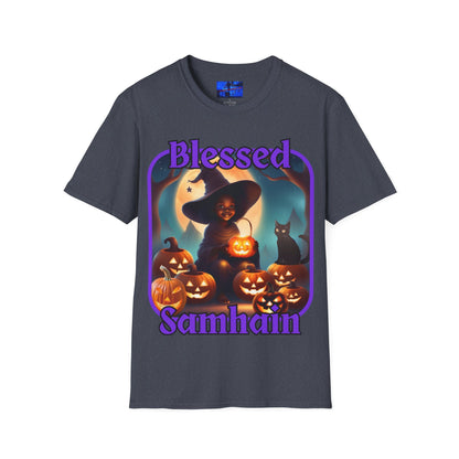 Blessed Samhain Cute Witch PRfont DKcolors Unisex T-Shirt by cypherpunkgear – cypherpunkgear.com | Cypherpunk Merch