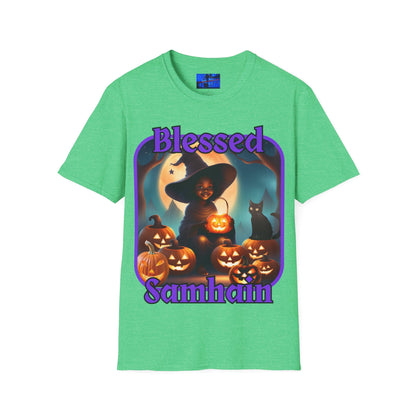 Blessed Samhain Cute Witch PRfont DKcolors Unisex T-Shirt by cypherpunkgear – cypherpunkgear.com | Cypherpunk Merch