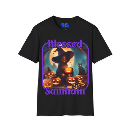 Blessed Samhain Cute Witch PRfont DKcolors Unisex T-Shirt by cypherpunkgear – cypherpunkgear.com | Cypherpunk Merch