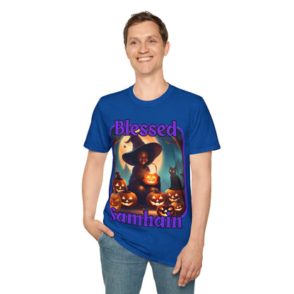 Blessed Samhain Cute Witch PRfont DKcolors Unisex T-Shirt by cypherpunkgear – cypherpunkgear.com | Cypherpunk Merch