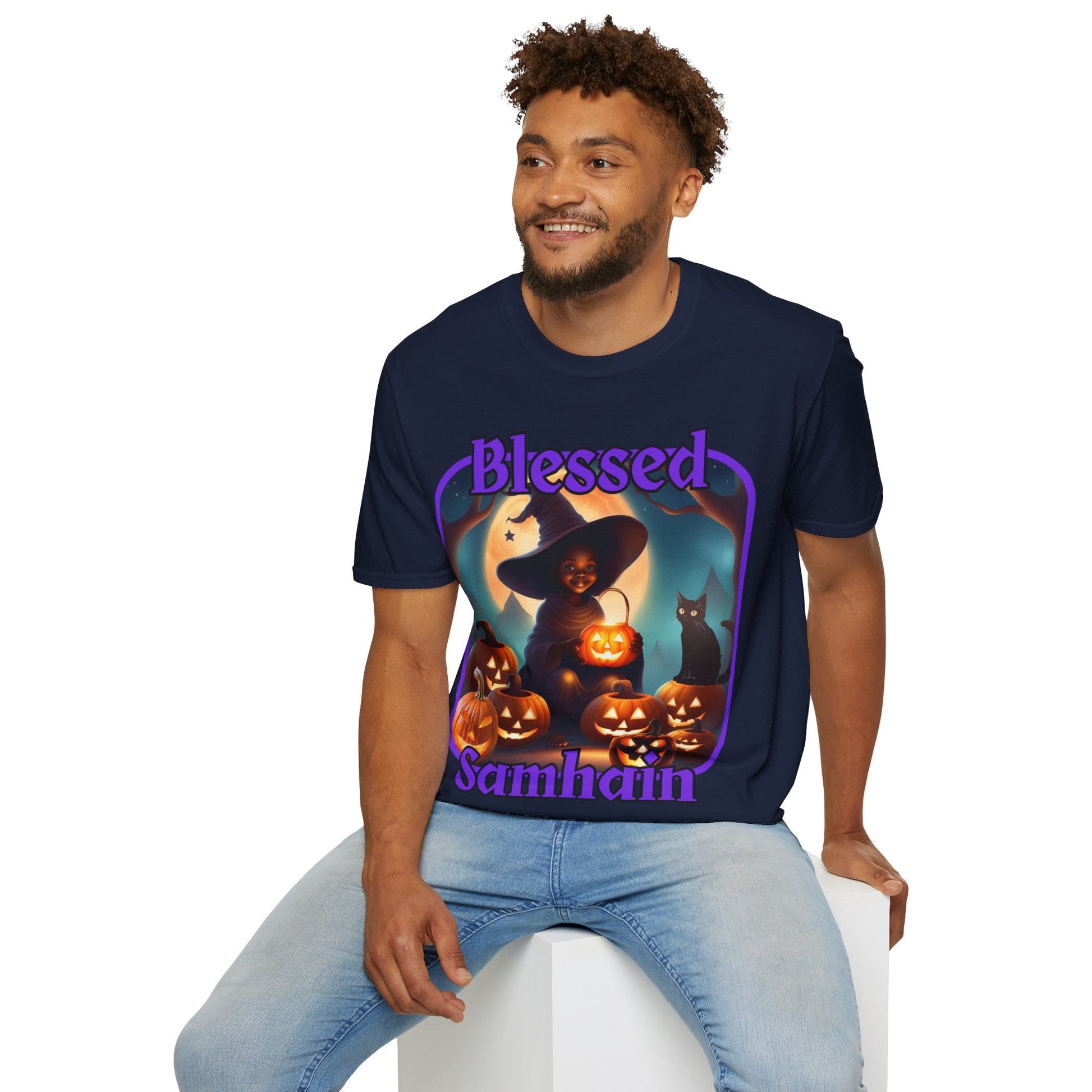 Blessed Samhain Cute Witch PRfont DKcolors Unisex T-Shirt by cypherpunkgear – cypherpunkgear.com | Cypherpunk Merch