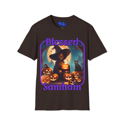 Blessed Samhain Cute Witch PRfont DKcolors Unisex T-Shirt by cypherpunkgear – cypherpunkgear.com | Cypherpunk Merch