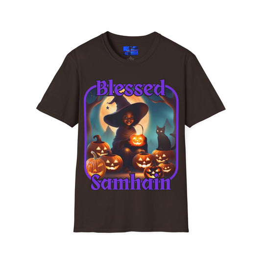 Blessed Samhain Cute Witch PRfont DKcolors Unisex T-Shirt by cypherpunkgear – cypherpunkgear.com | Cypherpunk Merch