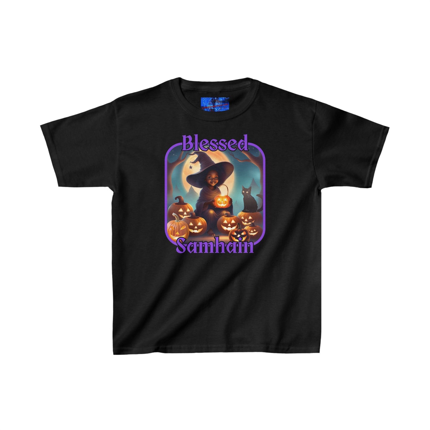 Blessed Samhain Cute Witch PRfont Kids Heavy Cotton™ Tee by cypherpunkgear – cypherpunkgear.com | Cypherpunk Merch