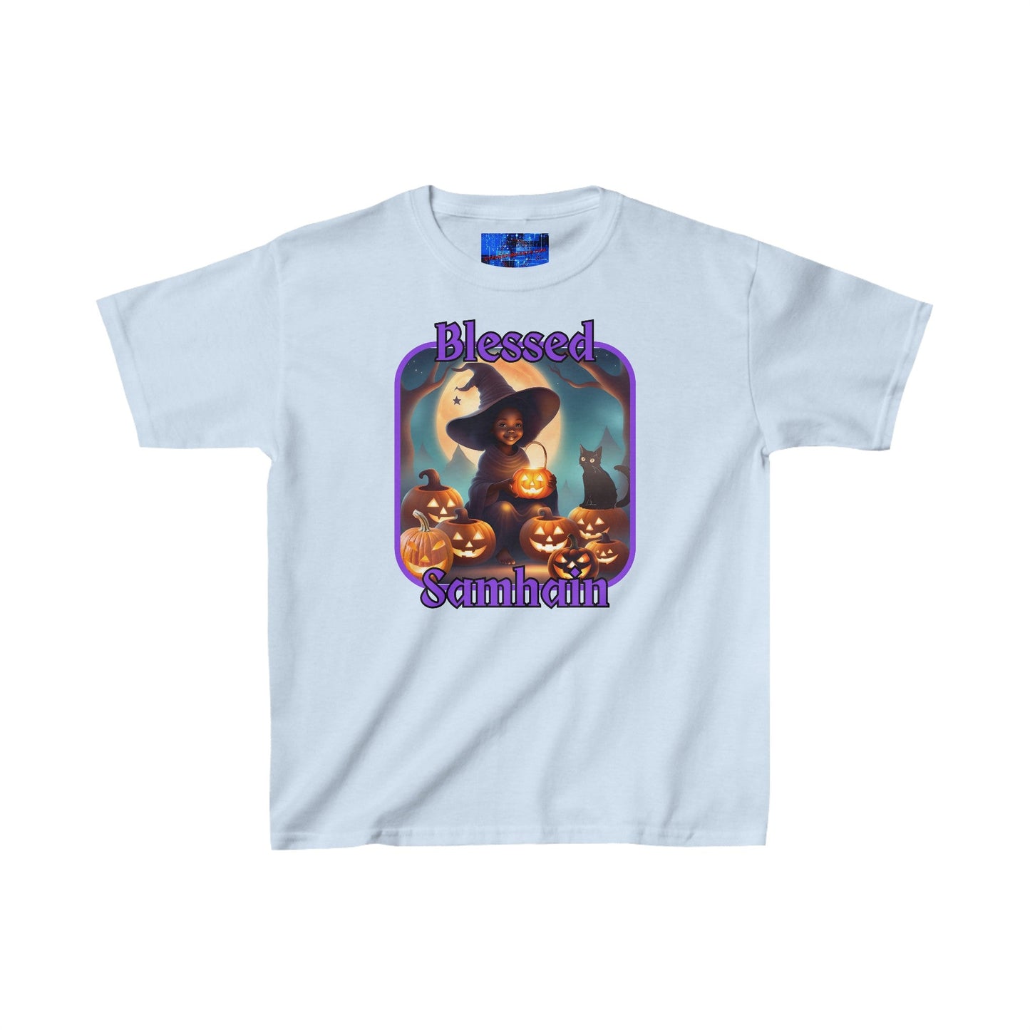Blessed Samhain Cute Witch PRfont Kids Heavy Cotton™ Tee by cypherpunkgear – cypherpunkgear.com | Cypherpunk Merch