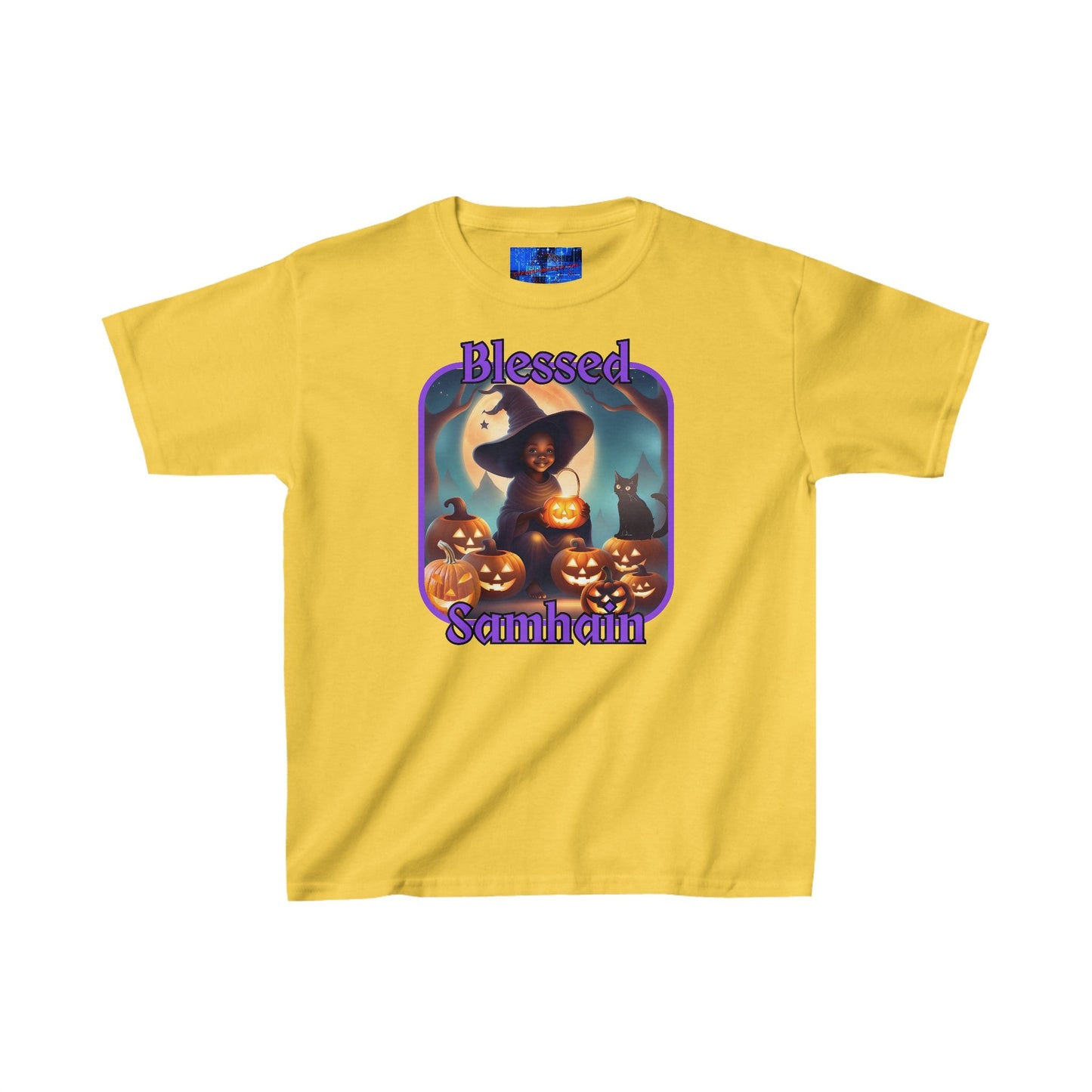 Blessed Samhain Cute Witch PRfont Kids Heavy Cotton™ Tee by cypherpunkgear – cypherpunkgear.com | Cypherpunk Merch