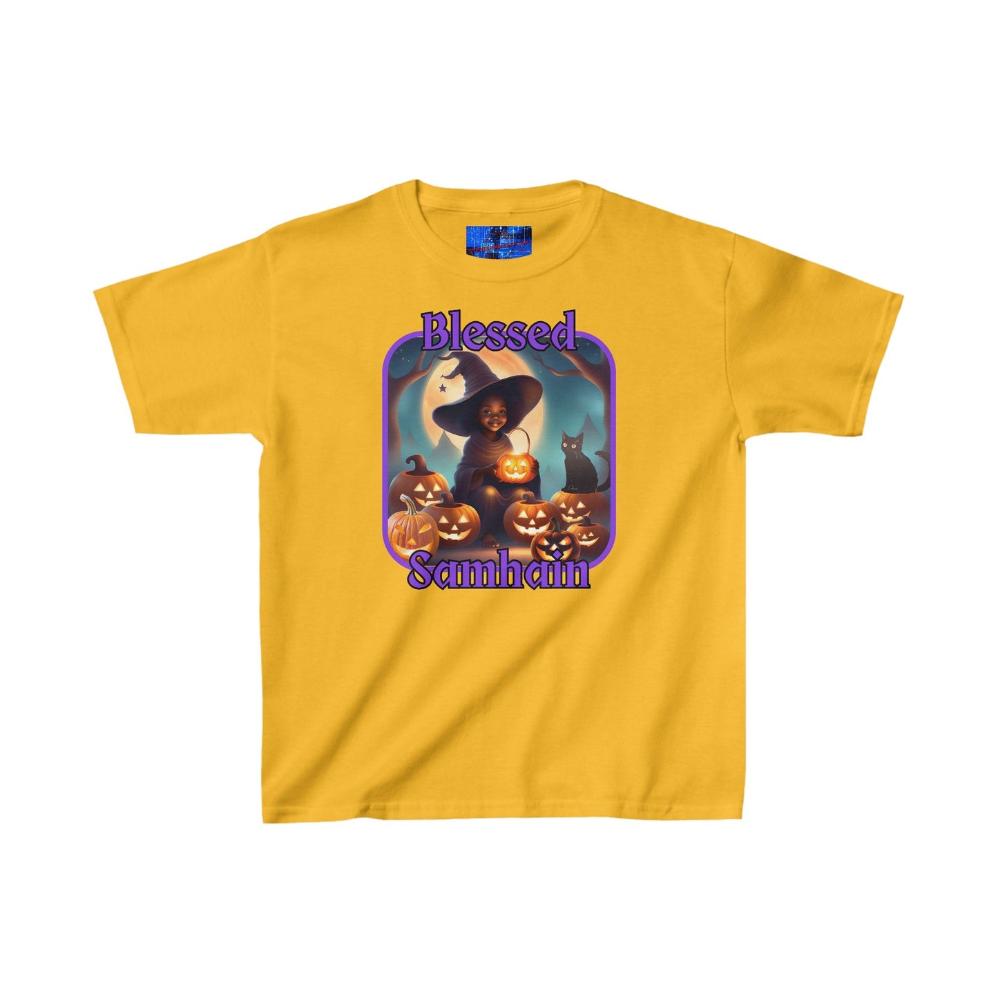 Blessed Samhain Cute Witch PRfont Kids Heavy Cotton™ Tee by cypherpunkgear – cypherpunkgear.com | Cypherpunk Merch