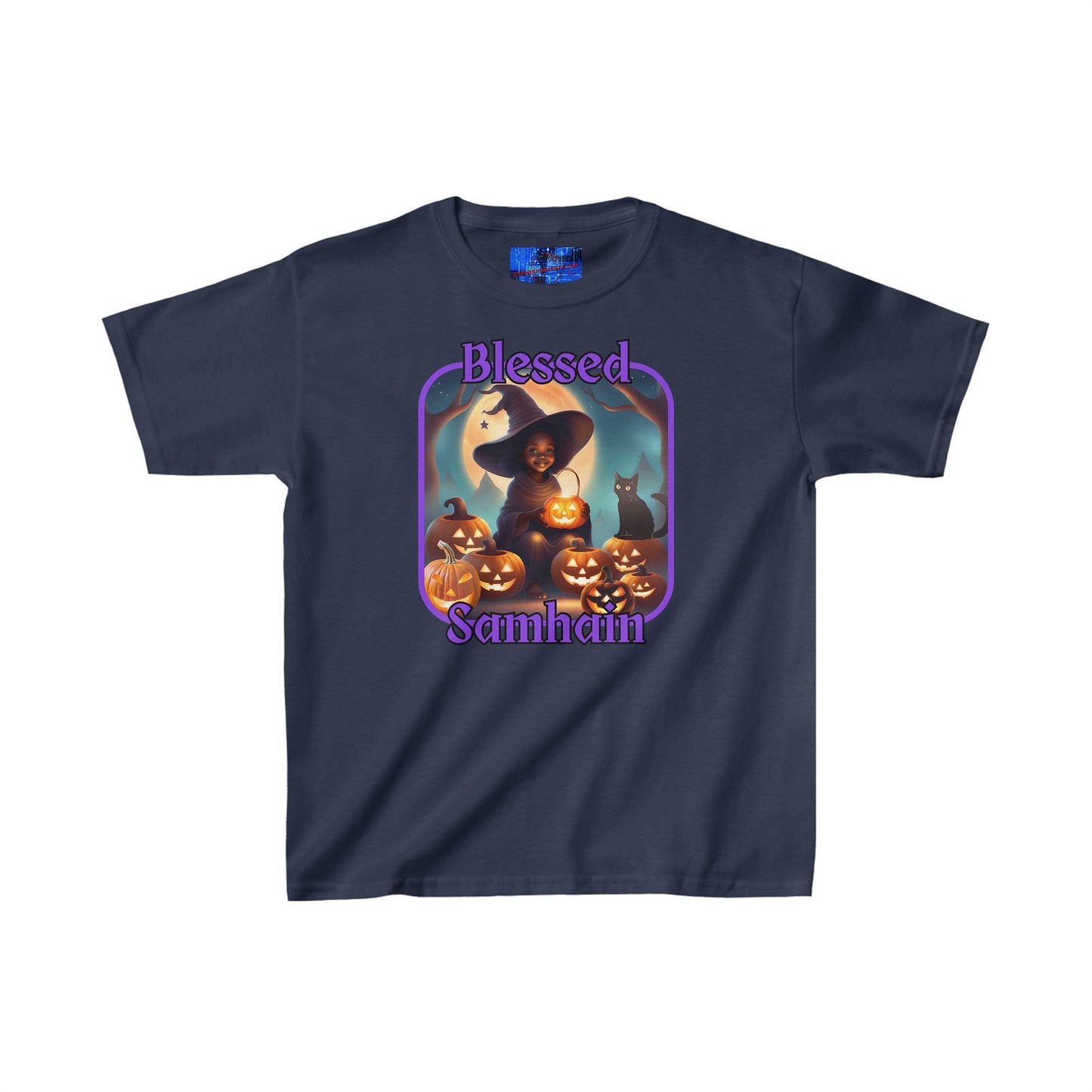 Blessed Samhain Cute Witch PRfont Kids Heavy Cotton™ Tee by cypherpunkgear – cypherpunkgear.com | Cypherpunk Merch