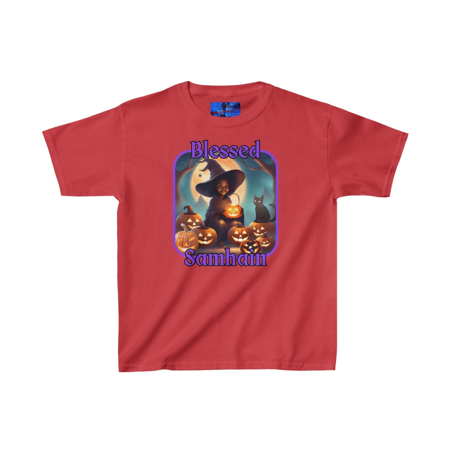 Blessed Samhain Cute Witch PRfont Kids Heavy Cotton™ Tee by cypherpunkgear – cypherpunkgear.com | Cypherpunk Merch