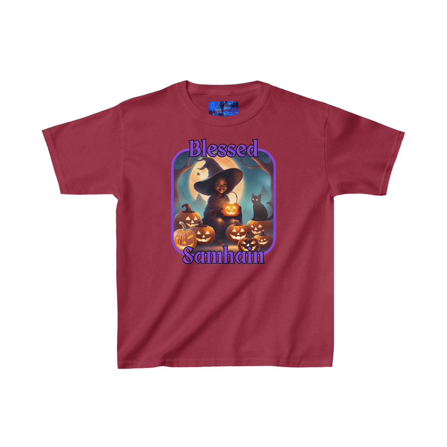 Blessed Samhain Cute Witch PRfont Kids Heavy Cotton™ Tee by cypherpunkgear – cypherpunkgear.com | Cypherpunk Merch
