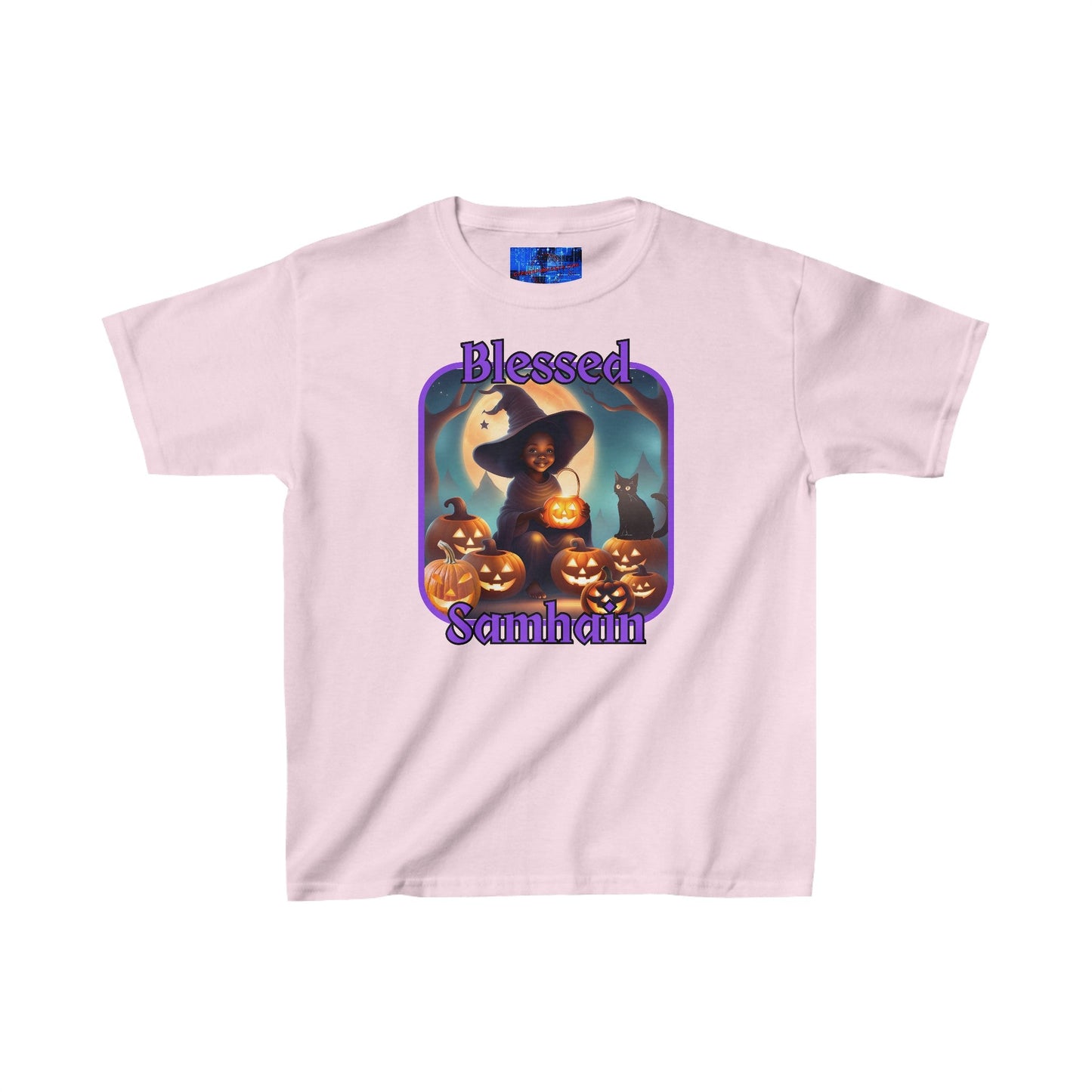 Blessed Samhain Cute Witch PRfont Kids Heavy Cotton™ Tee by cypherpunkgear – cypherpunkgear.com | Cypherpunk Merch